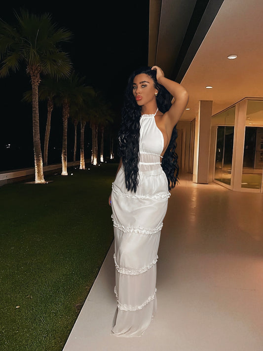 Halter Crop Backless Top and Maxi Skirt Set