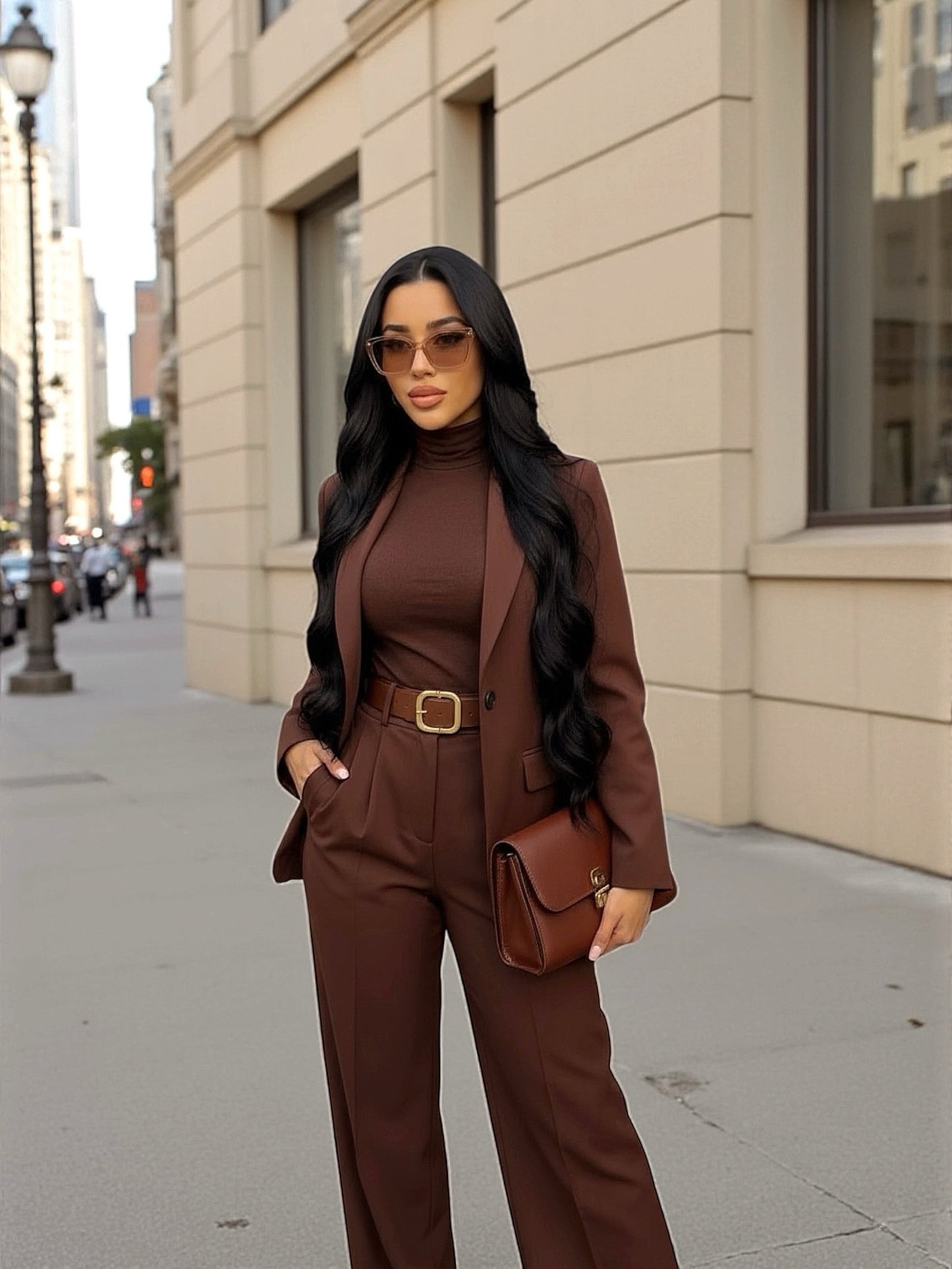 Buttoned Lapel Collar Long Sleeve Blazer and Pants Set