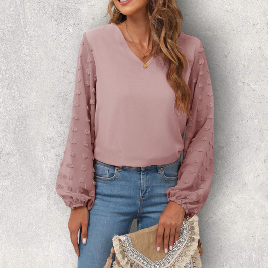 Swiss Dot Balloon Sleeve Blouse