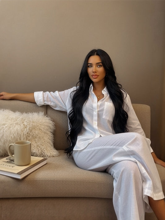 Button Up Long Sleeve Shirt and Pants Set