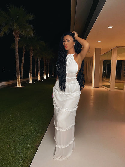 Halter Crop Backless Top and Maxi Skirt Set