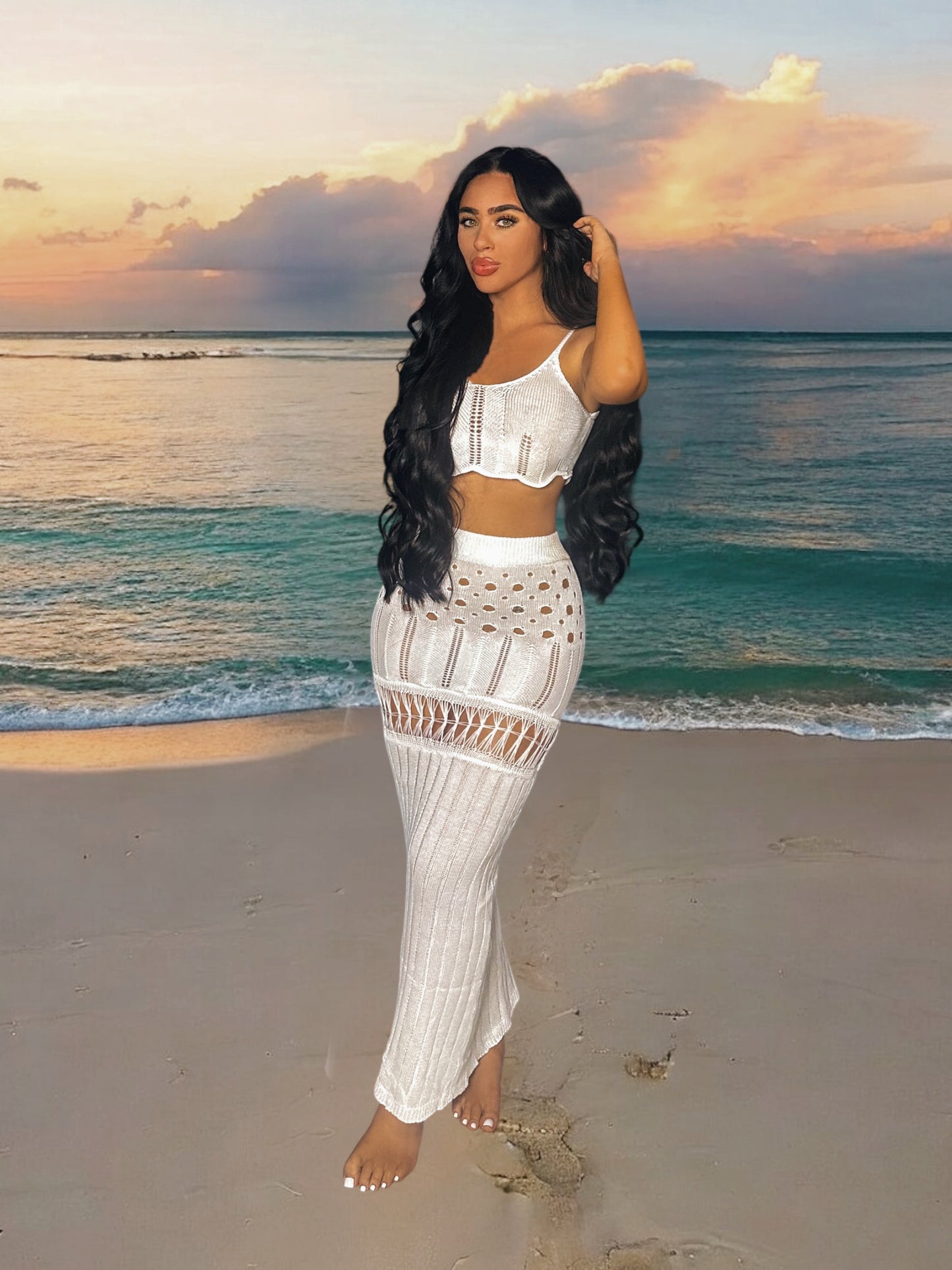 Openwork Scoop Neck Spaghetti Strap Swimsuit Cover-Up Set