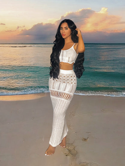 Openwork Scoop Neck Spaghetti Strap Swimsuit Cover-Up Set