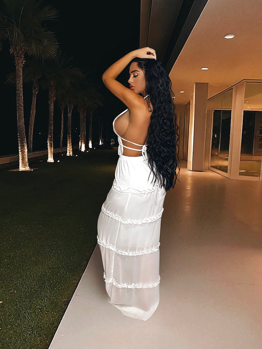 Halter Crop Backless Top and Maxi Skirt Set