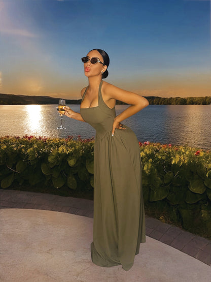 Halter Neck Maxi Dress with Pockets