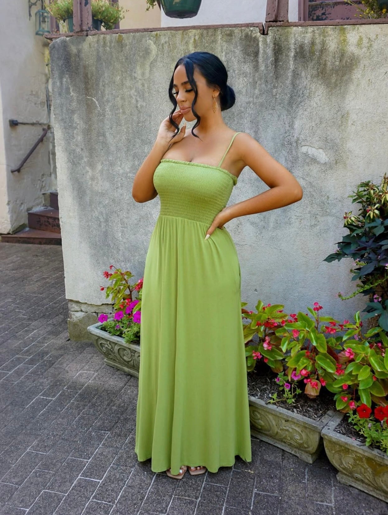 Culture Code Full Size Smocked Cami Maxi Dress with Pockets