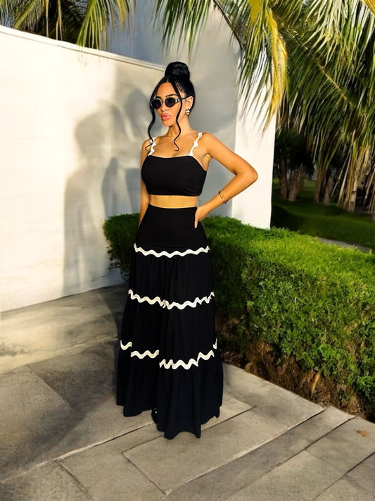 Contrast Trim Cami and Maxi Skirt Set