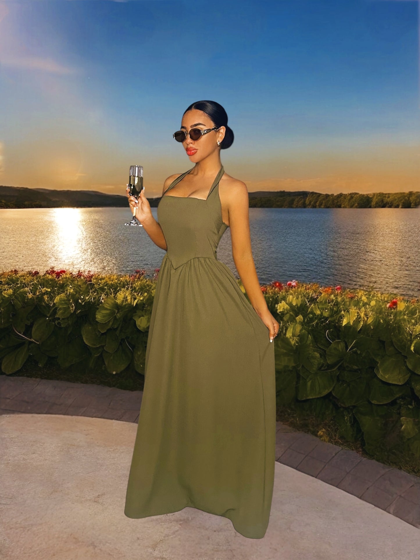 Halter Neck Maxi Dress with Pockets