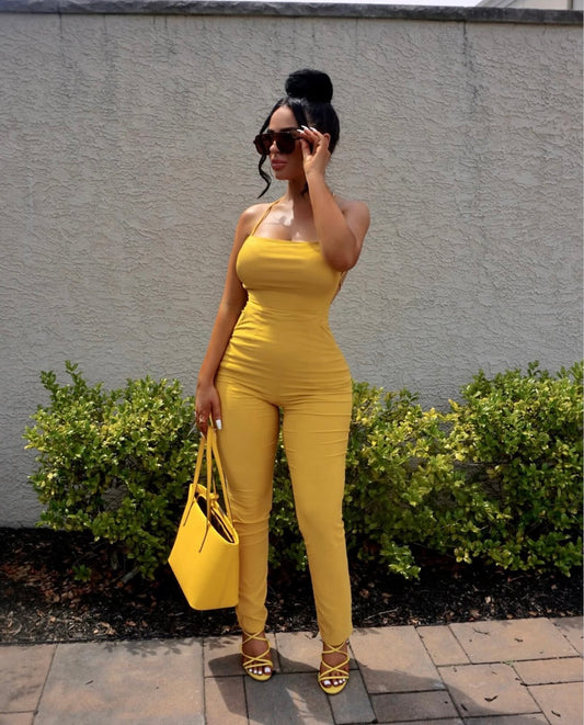 Doreli Group Backless Tied Spaghetti Strap Sleeveless Jumpsuit