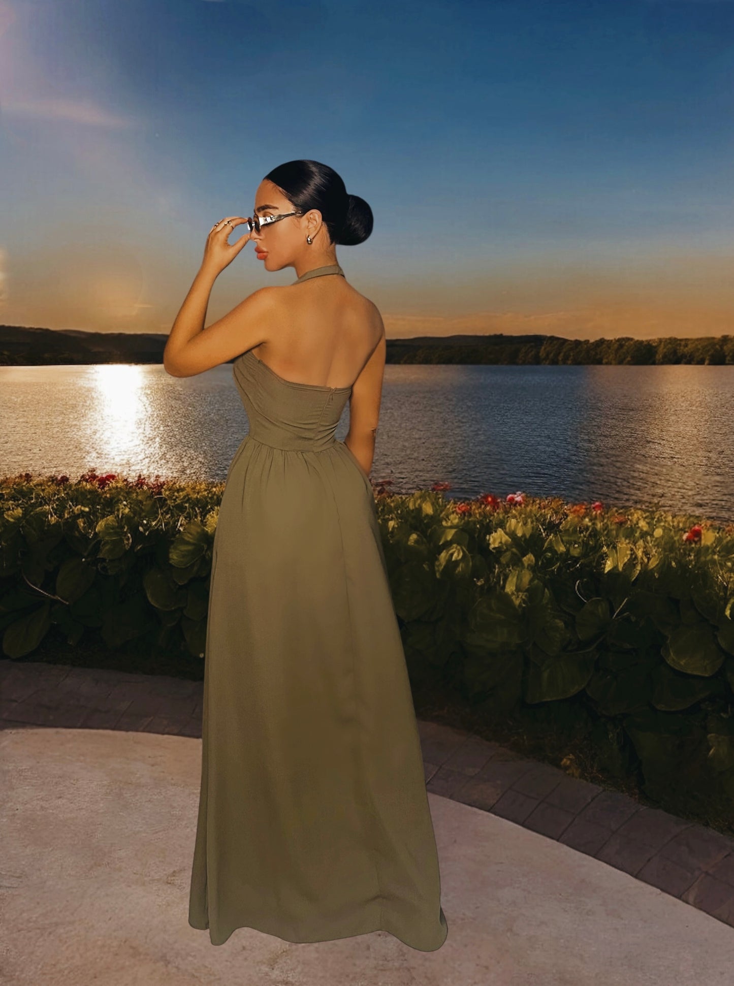 Halter Neck Maxi Dress with Pockets