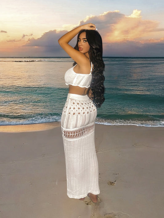 Openwork Scoop Neck Spaghetti Strap Swimsuit Cover-Up Set