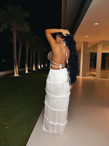 Halter Crop Backless Top and Maxi Skirt Set