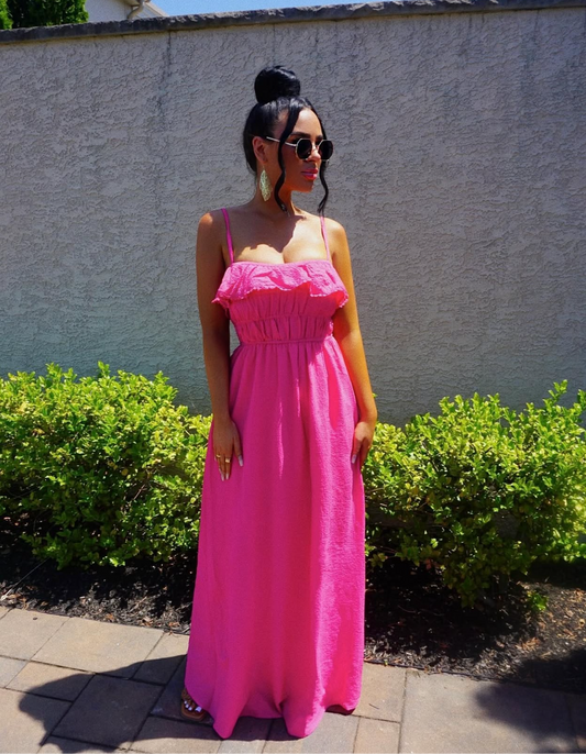 White Birch What In Carnation Full Size Shirred Sleeveless Dress