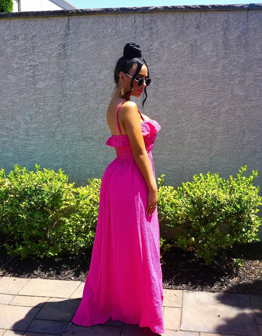 White Birch What In Carnation Full Size Shirred Sleeveless Dress