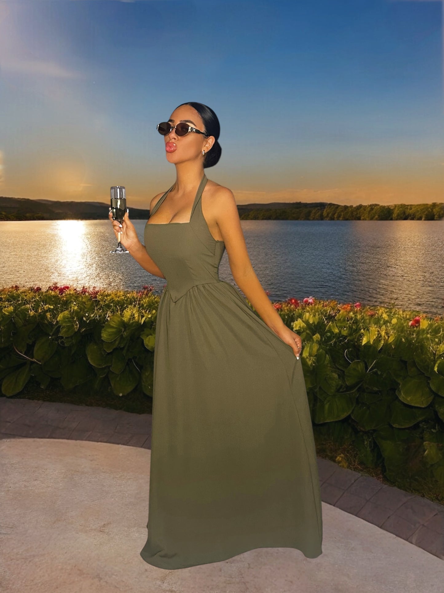 Halter Neck Maxi Dress with Pockets