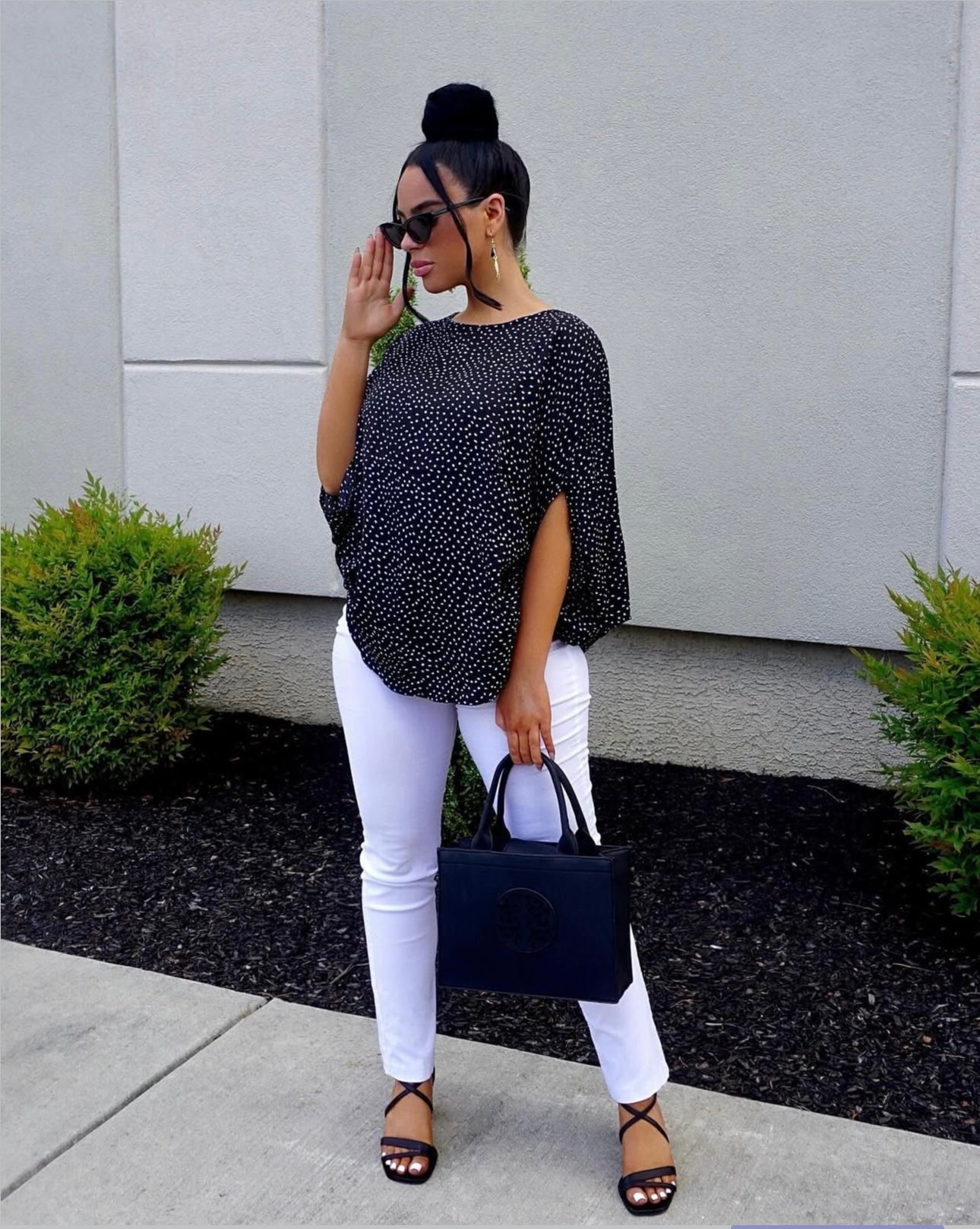 Double Take Printed Dolman Sleeve Round Neck Blouse