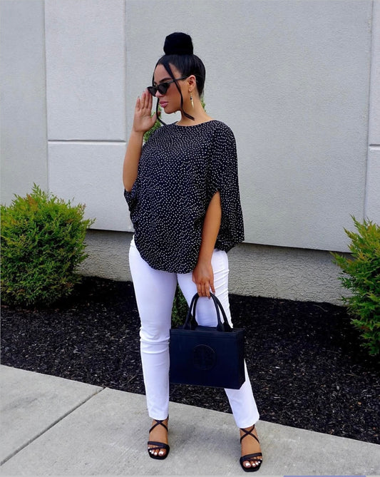 Double Take Printed Dolman Sleeve Round Neck Blouse