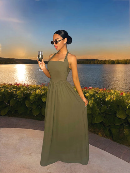 Halter Neck Maxi Dress with Pockets