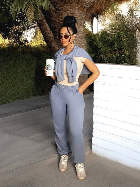 Round Neck Long Sleeve Sweatshirt and Pants Set