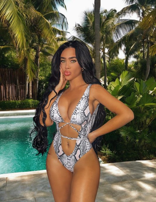 Lace-Up Backless Plunge One-Piece Swimwear