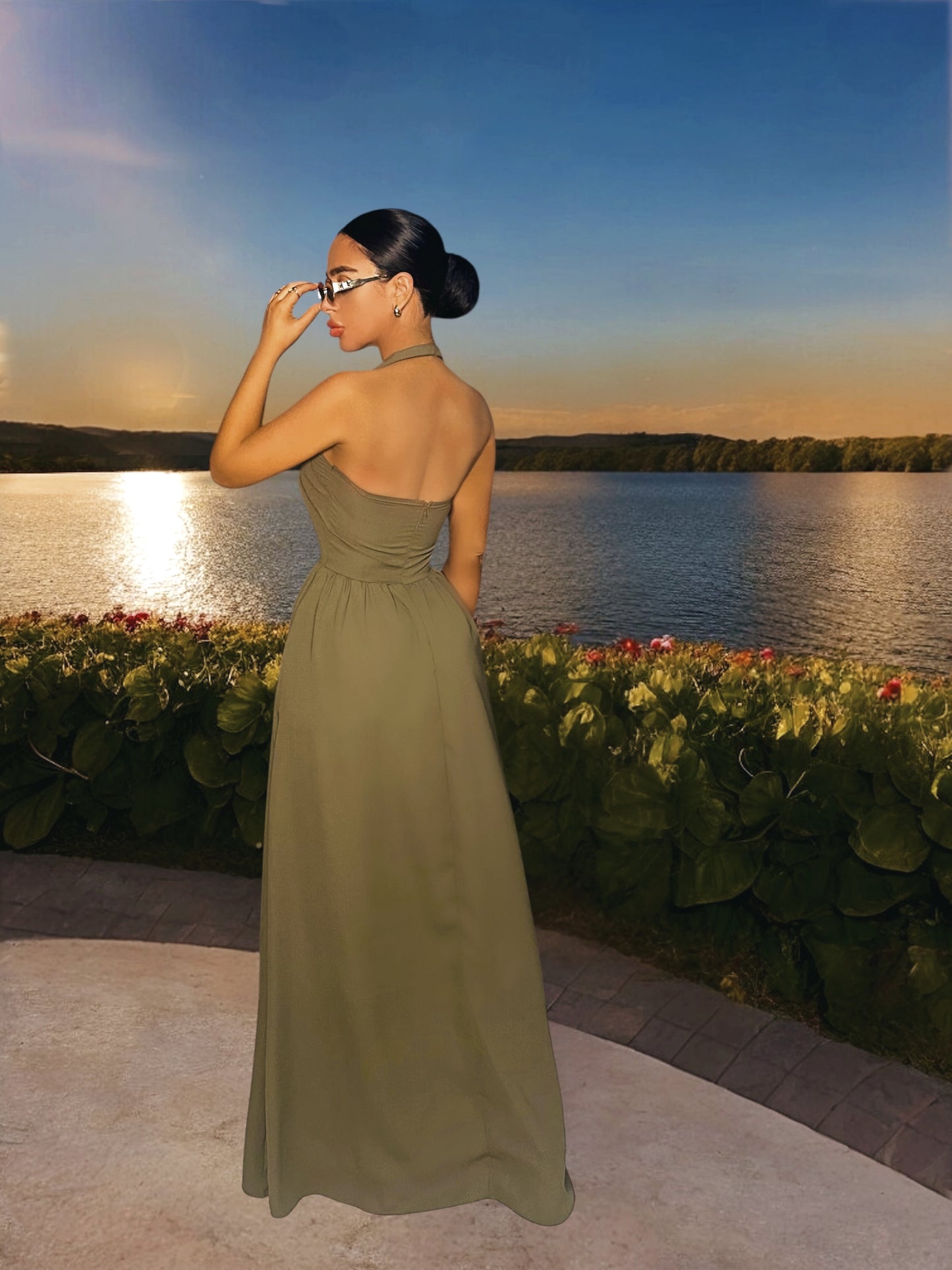 Halter Neck Maxi Dress with Pockets