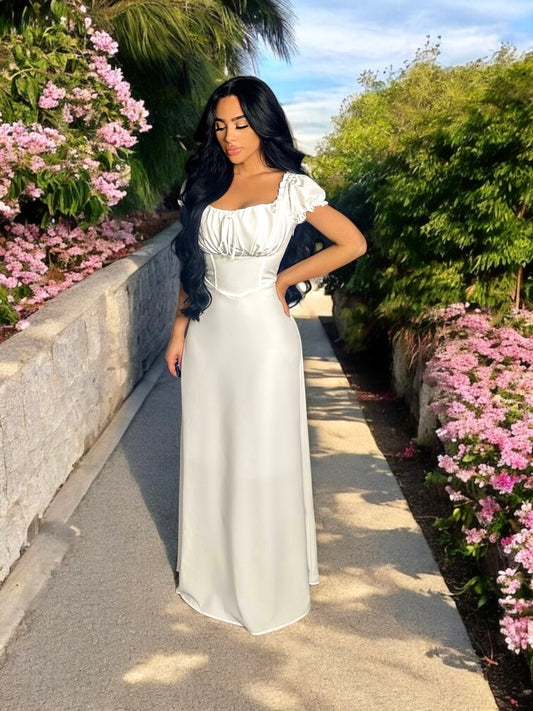 Devine Sweetheart Neck Short Sleeve Maxi Dress