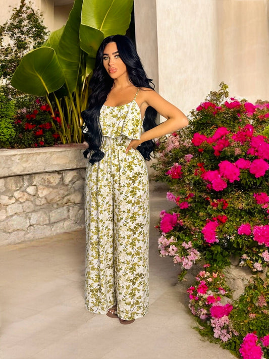 Floral Print Spaghetti Strap Wide Leg Jumpsuit