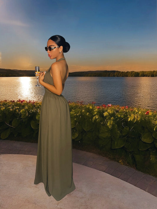 Halter Neck Maxi Dress with Pockets