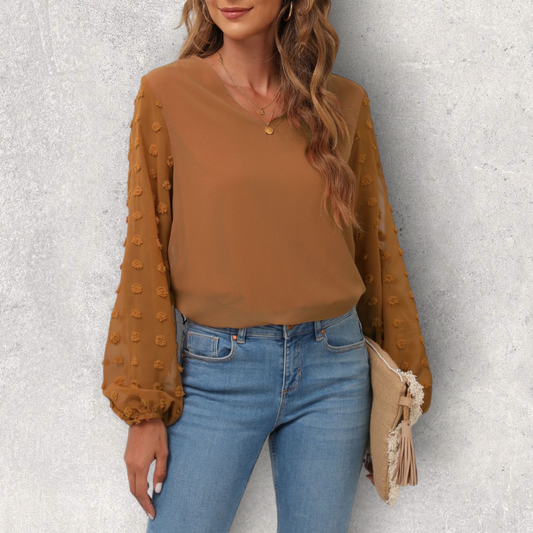 Swiss Dot Balloon Sleeve Blouse